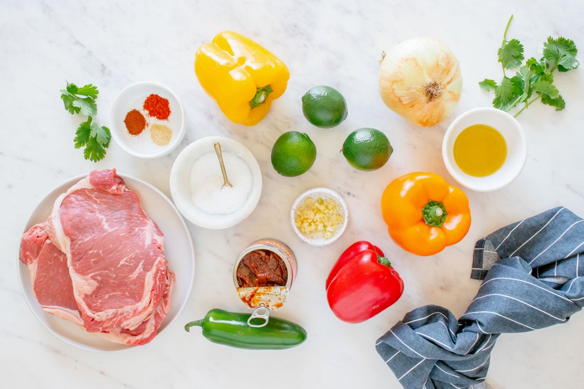 ingredients for Chipotle steak bowl.