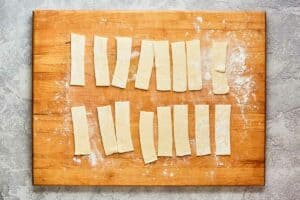 pizza dough cut into strips.