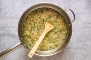 clam chowder cooking in a pot.