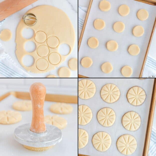 steps for cutting and stamping cookie dough.