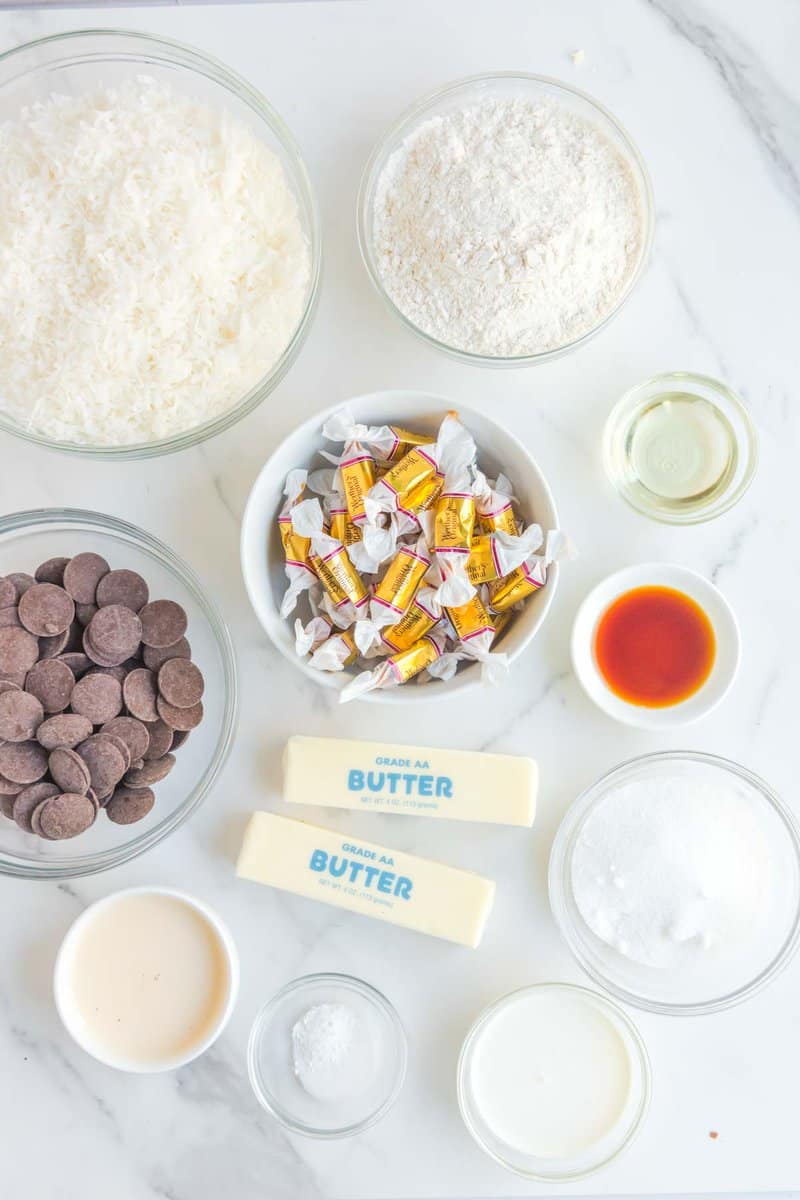 ingredients for Girl Scout samoas cookies.