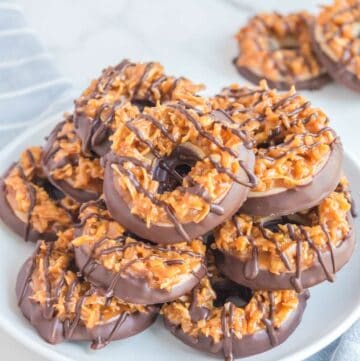 homemade Girl Scout samoas cookies on a plate.