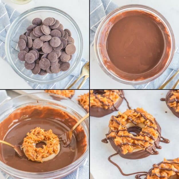 steps for melting chocolate and dipping cookies.