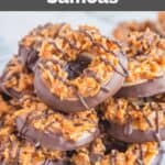 homemade Girl Scout samoas piled on a plate.