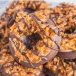 several homemade Girl Scout samoas cookies.