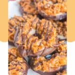 homemade Girl Scout samoas cookies on a plate.