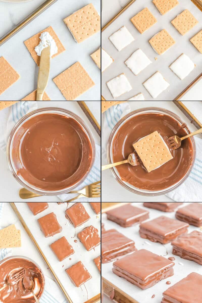 collage of steps for making Girl Scout s'mores cookies.