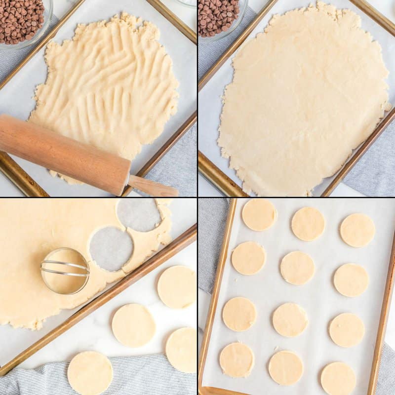 steps for rolling and cutting butter cookie dough.