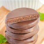 stack of copycat Girl Scout thin mints and the top one cut in half.