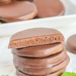 copycat Girl Scout thin mints cookies in a stack and on a plate.