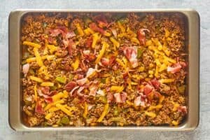 Mexican rice casserole before baking.