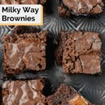milky way brownies on a metal tray.