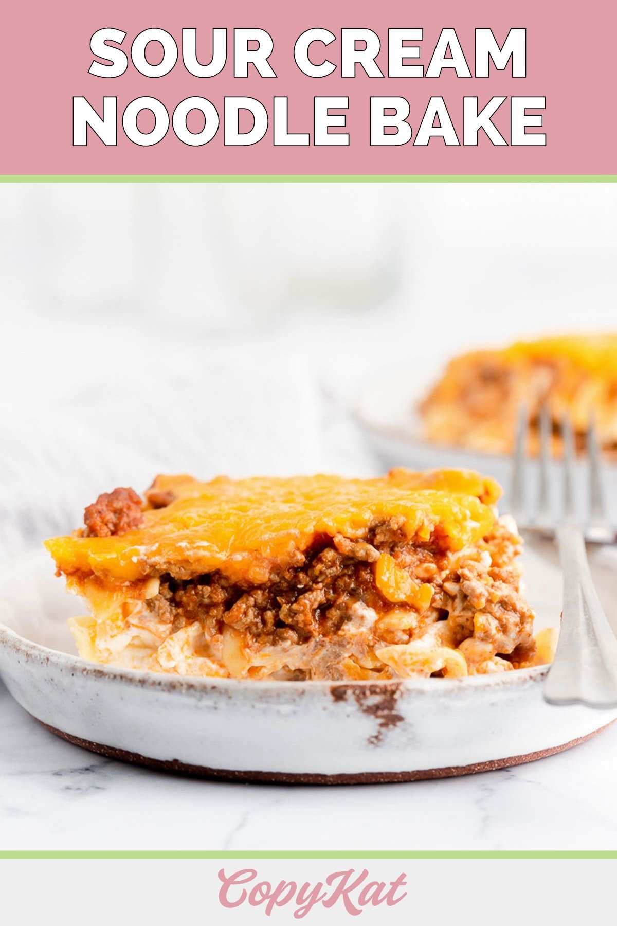 sour cream noodle bake serving on a plate.