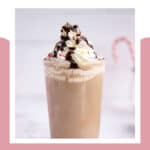 copycat Starbucks peppermint mocha topped with whipped cream and chocolate syrup.