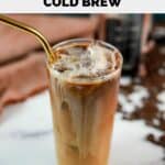 copycat Starbucks vanilla sweet cream cold brew coffee drink with a straw.