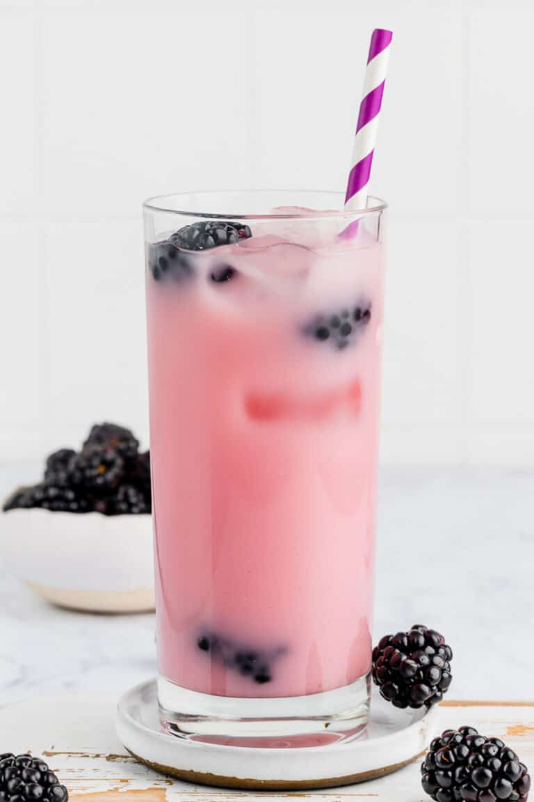 copycat Starbucks violet drink and blackberries.