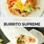 copycat Taco Bell burrito supreme before and after being rolled up.