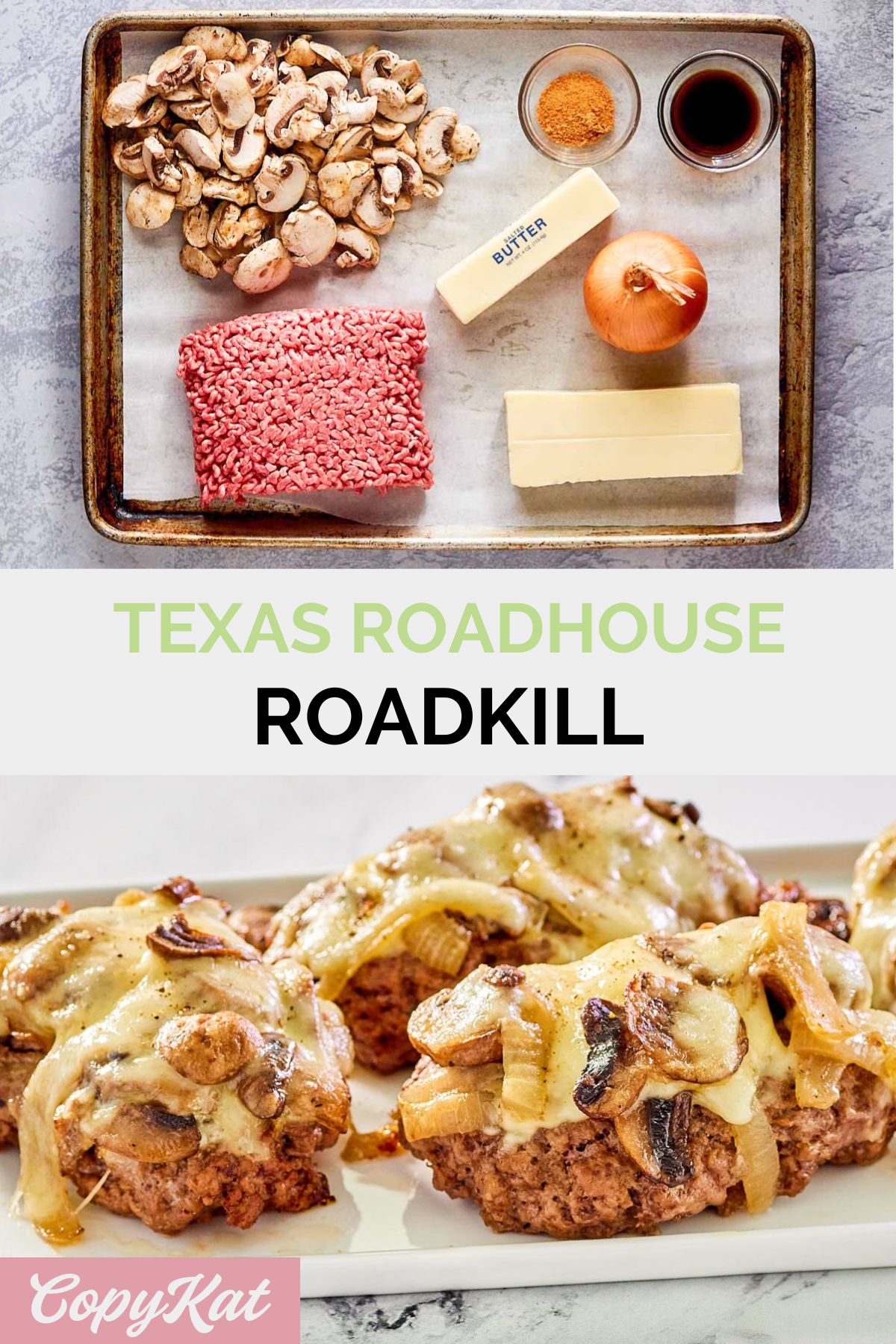 Texas Roadhouse roadkill ingredients and the finished dish.