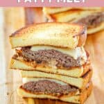 copycat Whataburger patty melt cut in half and stacked.