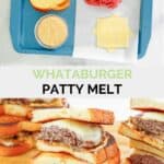 Whataburger patty melt ingredients and the finished sandwich.