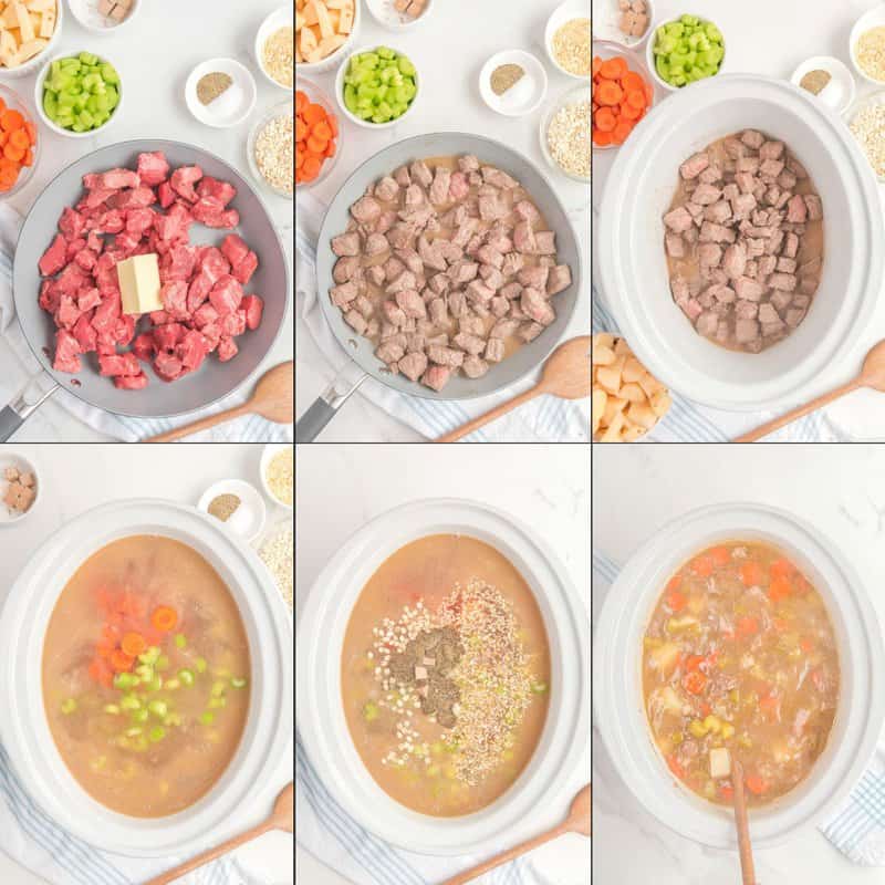 collage of making homemade Campbell's vegetable beef soup.