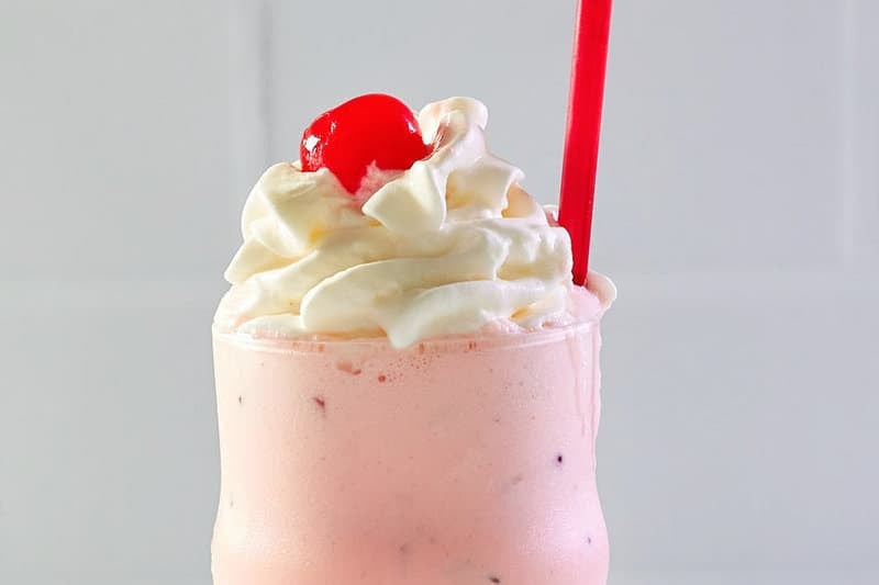 closeup of a copycat Chick Fil A peppermint milkshake.