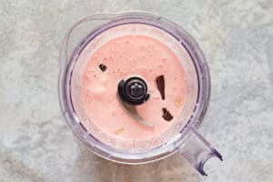 peppermint milkshake mixture in a blender.