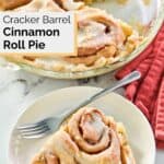 homemade Cracker Barrel cinnamon roll pie and a slice on a plate.