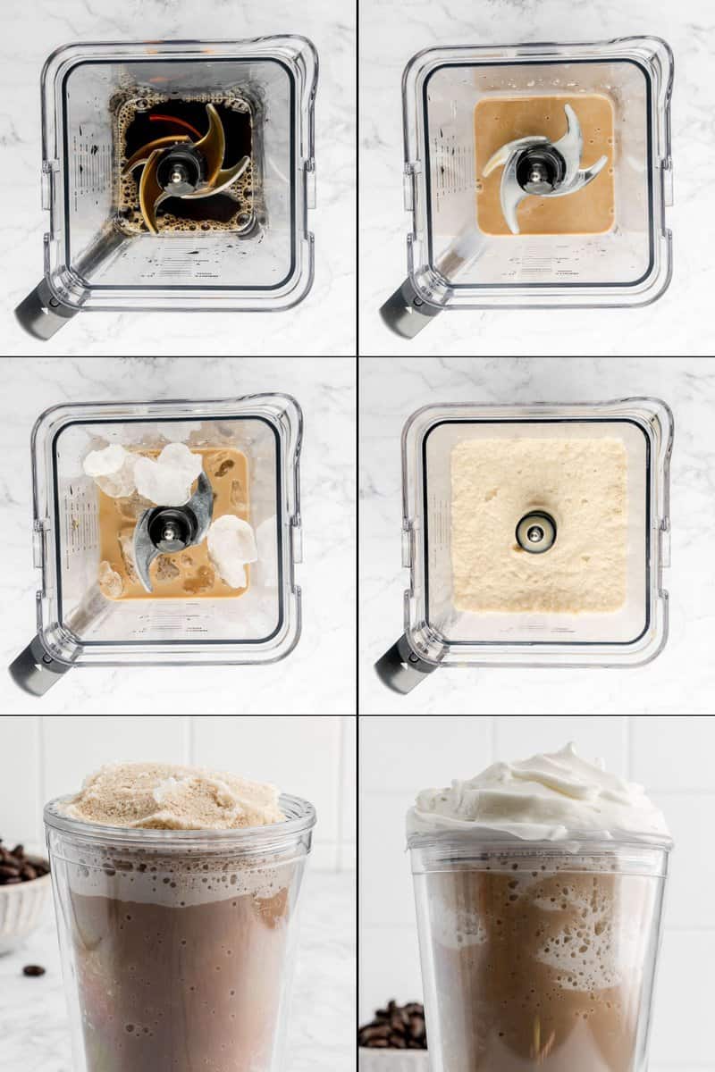 collage of making Dunkin coffee coolatta.