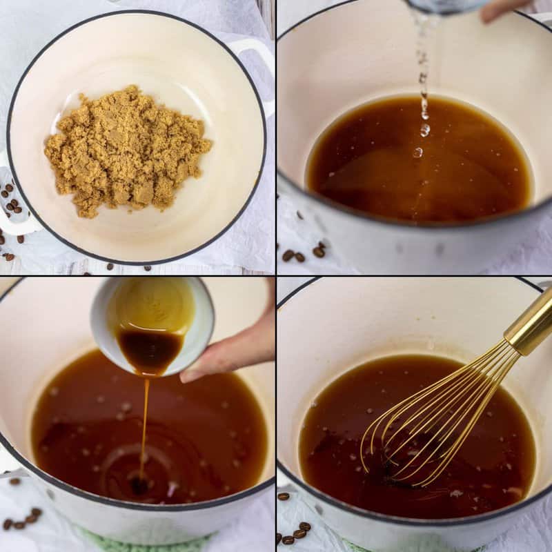 collage of making Dunkin cookie butter syrup.
