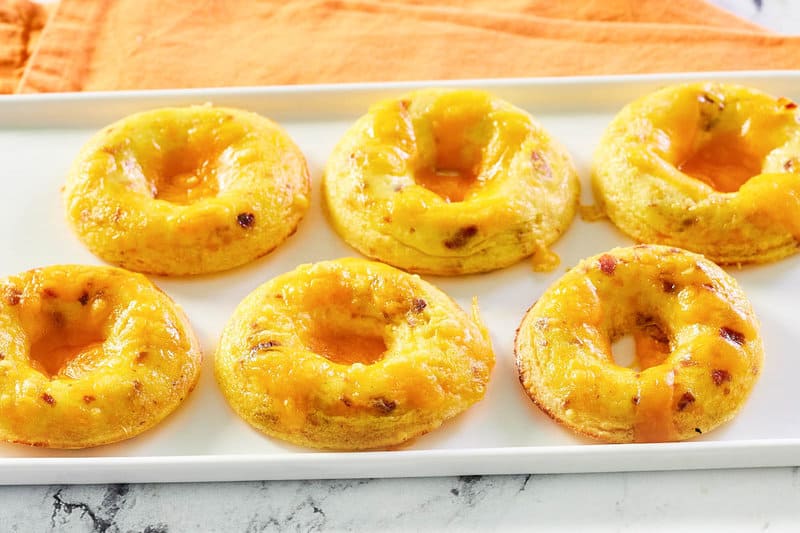 six copycat Dunkin omelet bites on a platter.