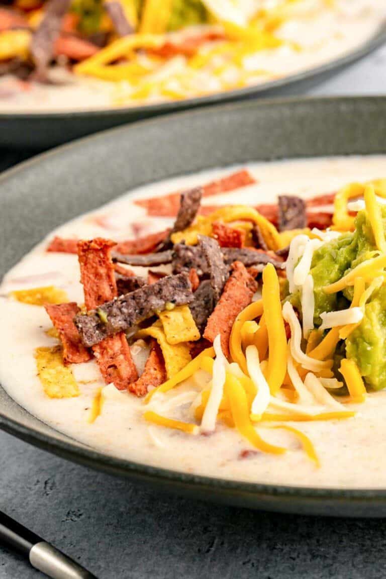 copycat Full Moon Cafe chicken tortilla soup in two bowls.
