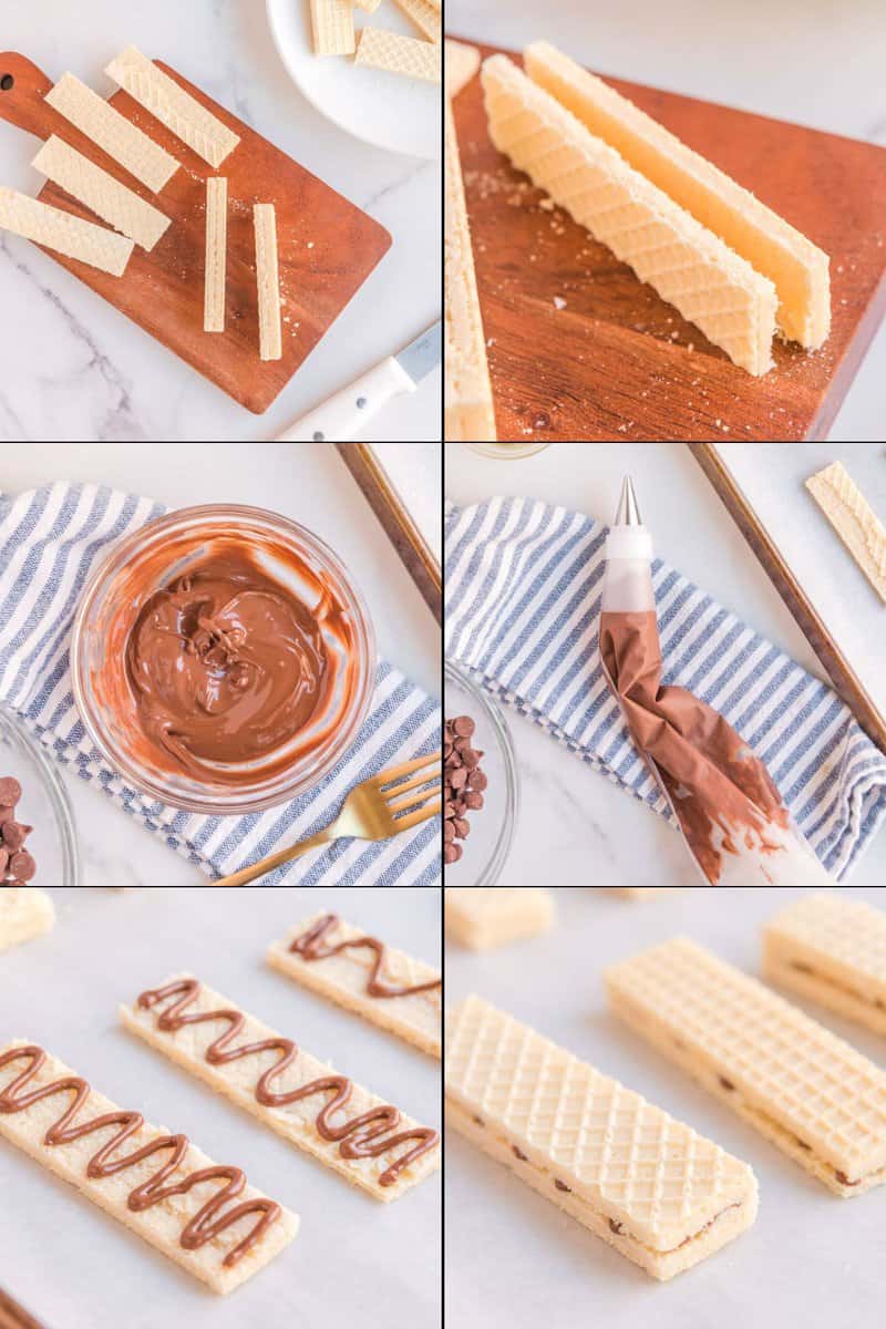 collage of making homemade kit kat bars.