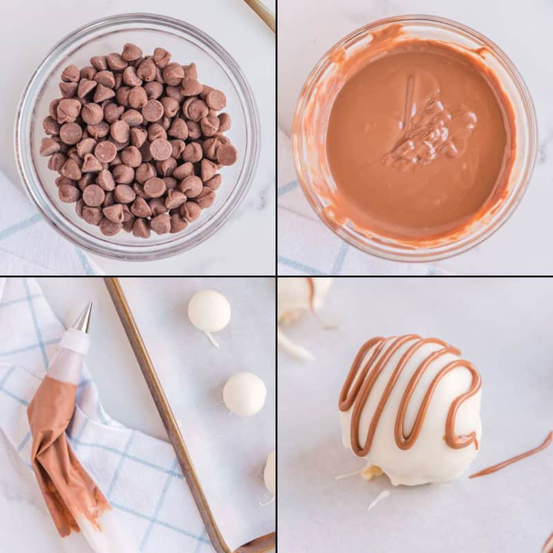 collage of making chocolate drizzle for truffles.