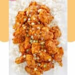 homemade Panda Express orange chicken over steamed rice.