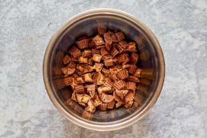 chopped Reese's peanut butter cups in a bowl.