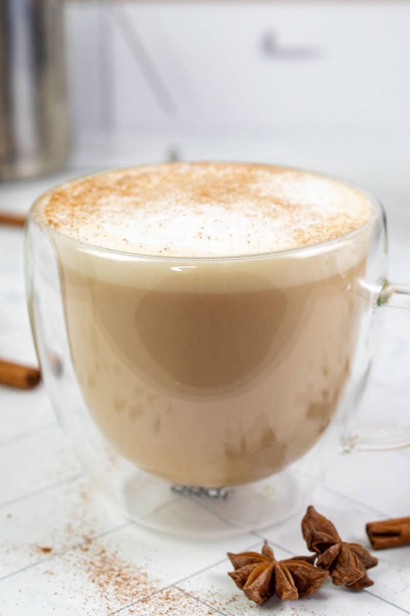 copycat Starbucks chai tea latte in an insulated mug.