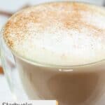 closeup of a mug of homemade Starbucks chai tea latte.