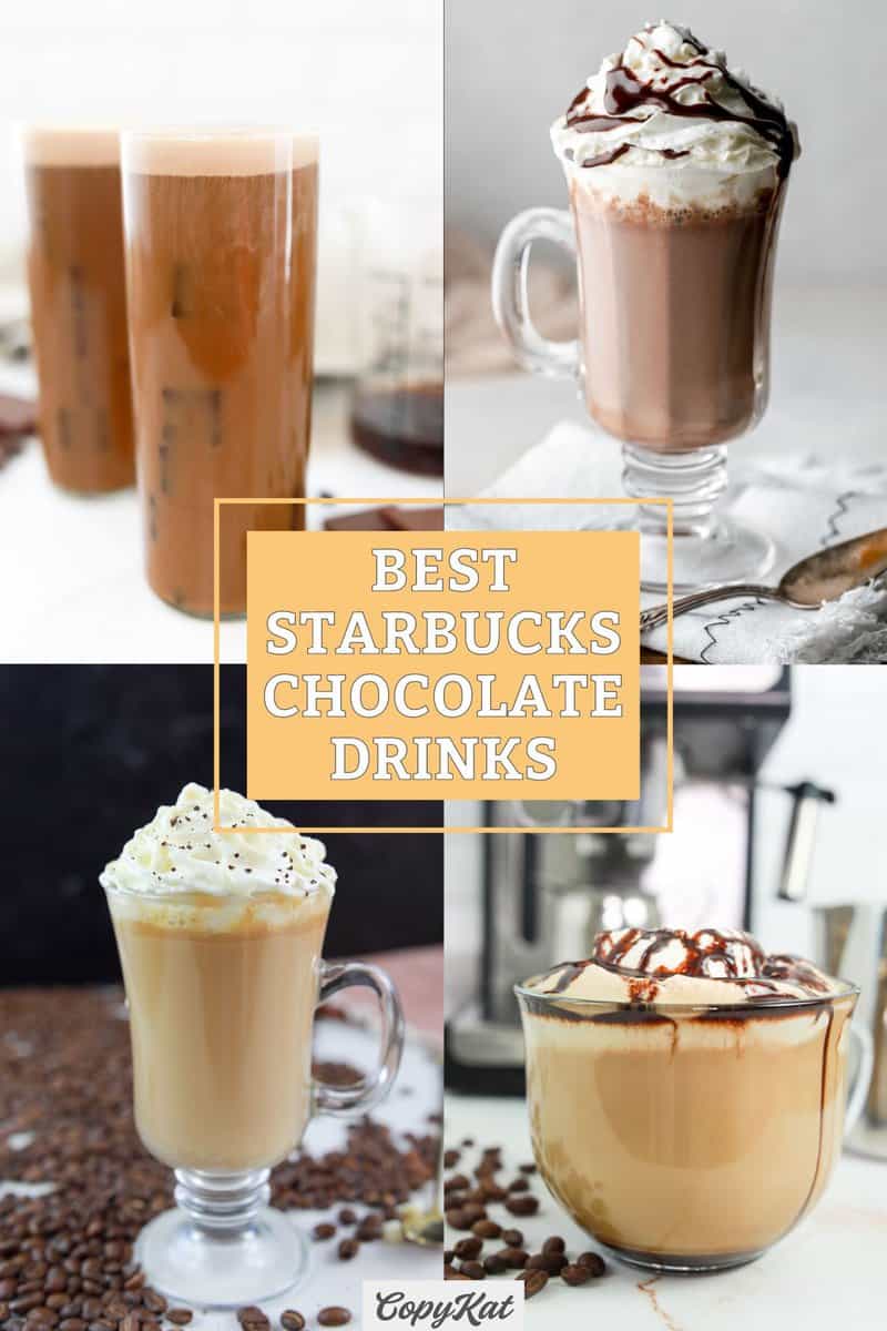 collage of four Starbucks chocolate drinks.