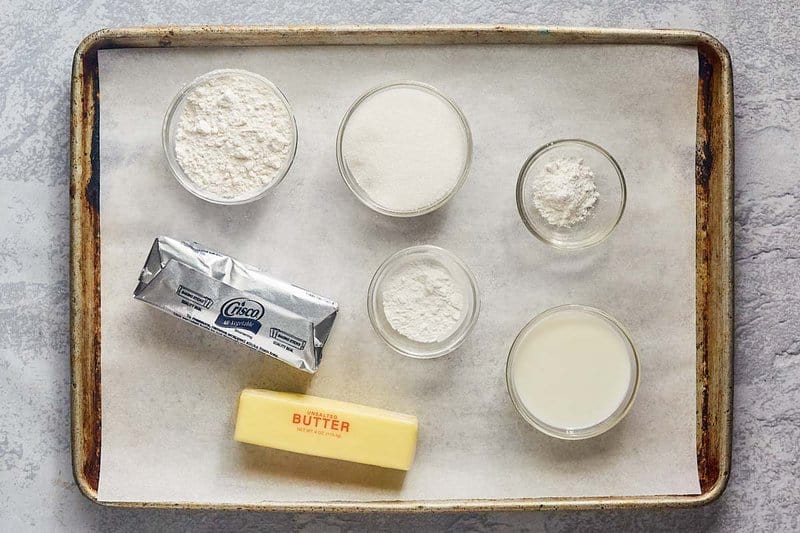 sweet biscuits ingredients on a tray.