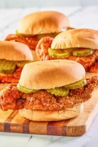 four copycat wingstop buffalo chicken sandwiches.