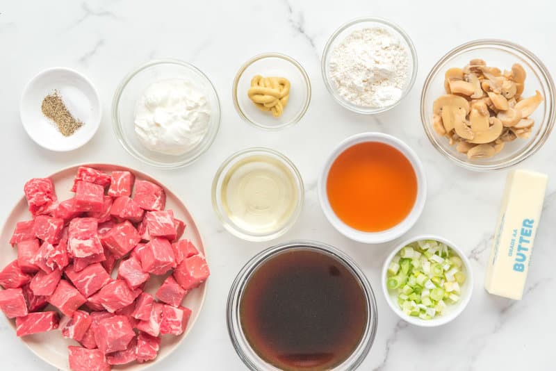 traditional beef stroganoff ingredients.