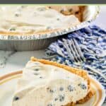 no bake blueberry cream pie with fresh blueberries on a plate.