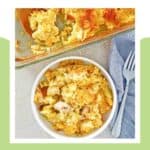 copycat Cracker Barrel chicken casserole in a bowl and in a glass baking dish.