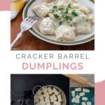 copycat Cracker Barrel dumplings on a plate and being cooked.