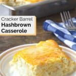 copycat Cracker Barrel hashbrown casserole serving on a plate.