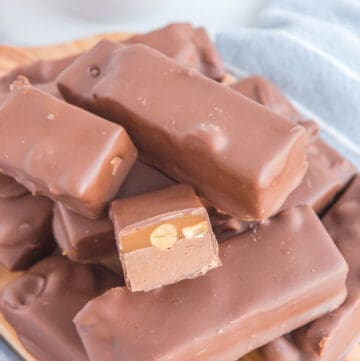 homemade snickers candy bars and peanuts.