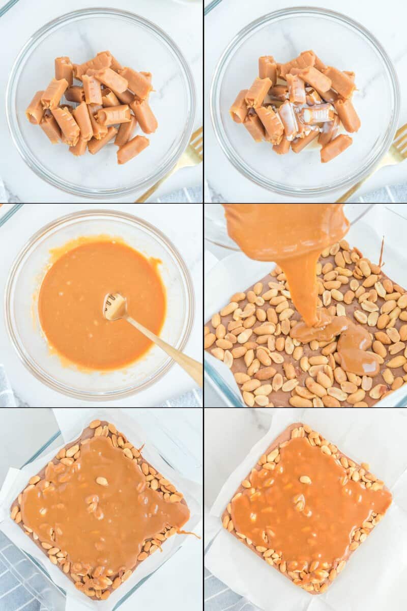 steps for making caramel layer for homemade snickers.