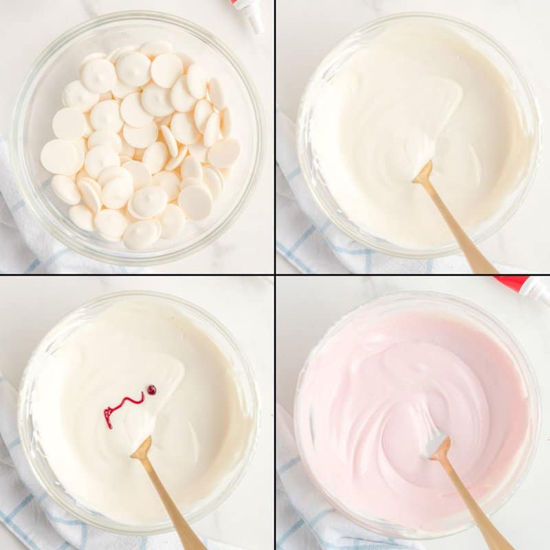 Collage of making a coating for cake pops.