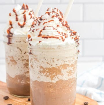 copycat Starbucks mocha frappuccino drinks in mason jars.